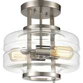 Rover 13"W 2 Light Semi Flush Mount in Satin Nickel & Glass