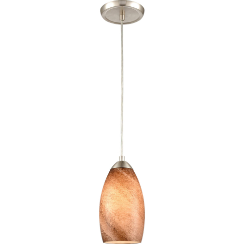 Planetario 5"W 1 Light Ceiling Pendant Light in Satin Nickel & Light Brown Swirl Glass