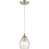 Miranda 5"W 1 Light Ceiling Pendant Light in Satin Nickel & Textured Glass