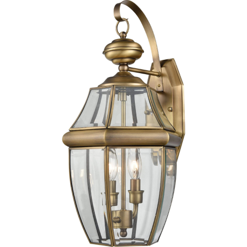 Ashford 10"H 2 Light Outdoor Wall Sconce in Antique Brass & Glass