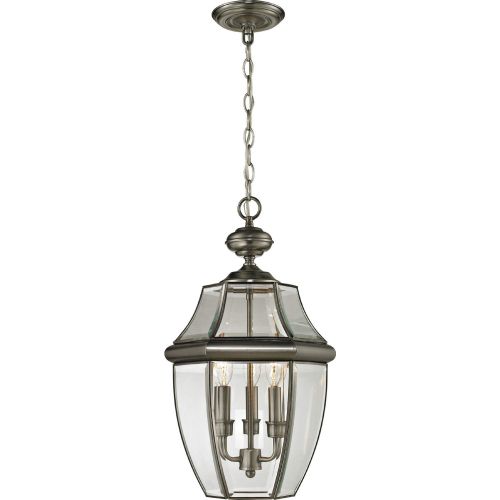 Ashford 12"W 3 Light Outdoor Pendant in Antique Nickel & Glass