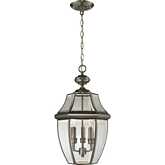 Ashford 12"W 3 Light Outdoor Pendant in Antique Nickel & Glass