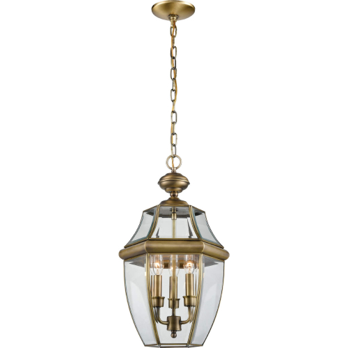 Ashford 12"W 3 Light Outdoor Pendant in Antique Brass & Glass