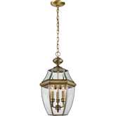 Ashford 12"W 3 Light Outdoor Pendant in Antique Brass & Glass