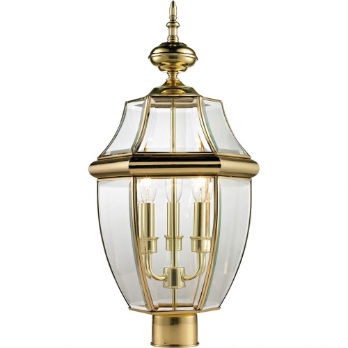 Ashford 3 Light Outdoor Post Mount Lantern in Antique Brass in Large & Glass