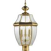 Ashford 3 Light Outdoor Post Mount Lantern in Antique Brass in Large & Glass