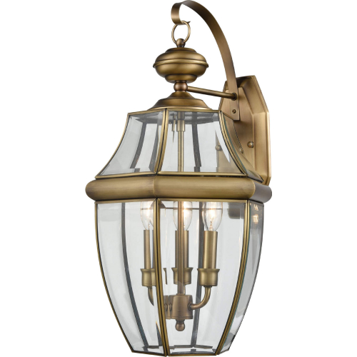 Ashford 12"H 3 Light Outdoor Wall Sconce in Antique Brass & Glass