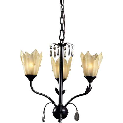 3 Light Floral Chandelier in Meal & Glass