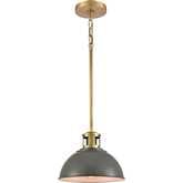 Lyndon 10"W 1 Light Ceiling Pendant Light in Gray & Brass