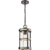 Annenberg 1 Light Outdoor Pendant in Anvil Iron, Distressed Gray & Seed Glass