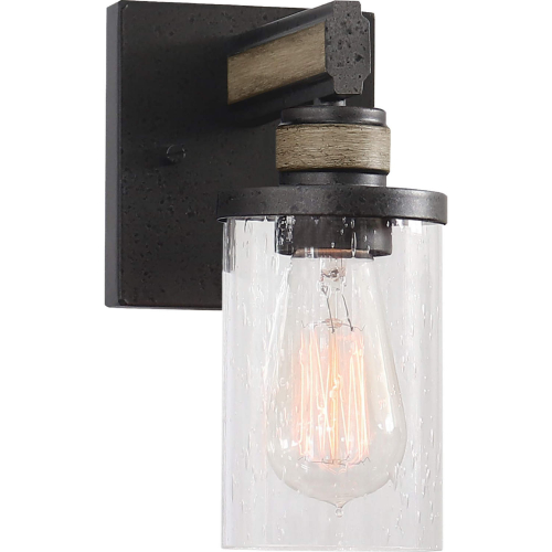 Beaufort 9"H 1 Light Wall Sconce in Iron, Distressed Gray & Seeded Glass