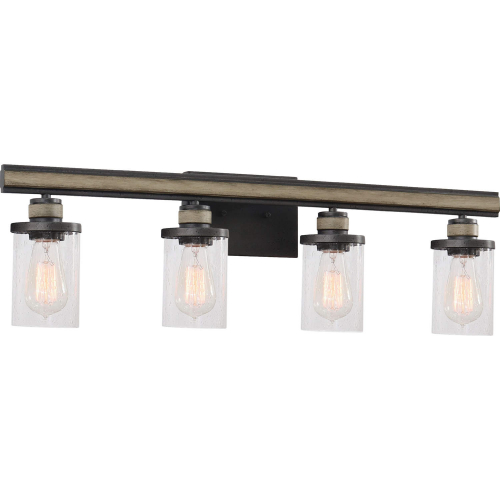 Beaufort 30"W 4 Light Vanity Light in Iron, Distressed Gray & Seeded Glass