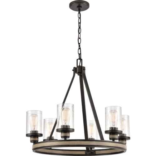 Beaufort 24"W 6 Light Chandelier in Iron, Distressed Gray & Seeded Glass