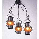 3 Light Lantern Style Chandelier in Metal & Glass