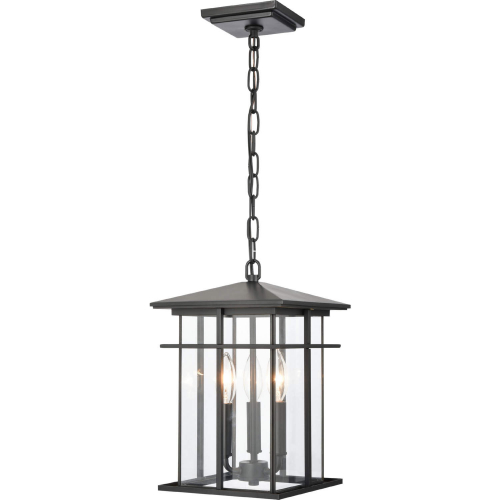 Oak Park 9"W 3 Light Outdoor Pendant in Matte Black Metal & Clear Glass