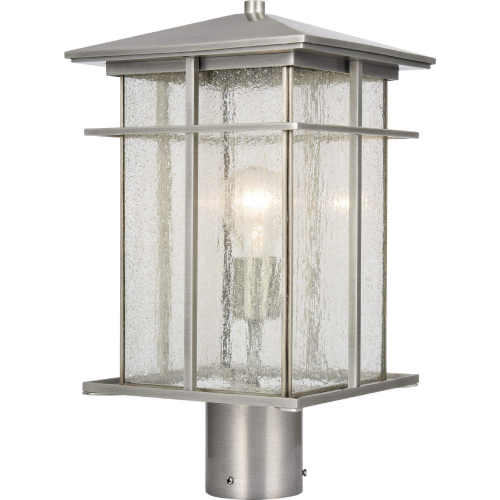 Oak Park 17"H 1 Light Outdoor Post Light in Brushed Aluminum & Seeded Glass