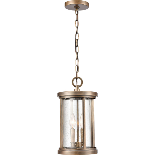 Brison 8"W 2 Light Outdoor Pendant in Vintage Brass & Seeded Glass