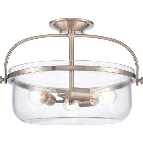 Wentworth 17"W 3 Light Semi Flush Mount in Brushed Nickel & Handblown Glass