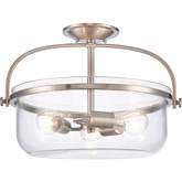 Wentworth 17"W 3 Light Semi Flush Mount in Brushed Nickel & Handblown Glass