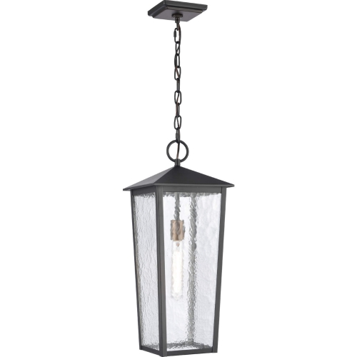 Marquis 22"H 1 Light Outdoor Hanging Light in Black Metal & Flemish Glass