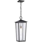 Marquis 22"H 1 Light Outdoor Hanging Light in Black Metal & Flemish Glass