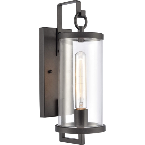 Hopkins 15.75"H 1 Light Outdoor Wall Sconce in Black Metal & Handblown Glass