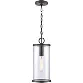 Hopkins 7.25"W 1 Light Outdoor Hanging Light in Black Metal & Handblown Glass