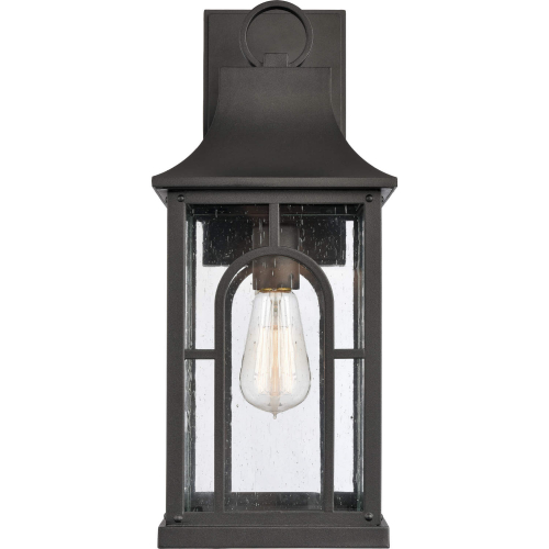 Triumph 17.75"H 1 Light Outdoor Wall Sconce in Textured Black & Seeded Glass