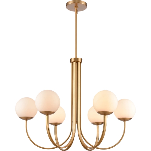 Caroline 32"W 6 Light Chandelier in Brushed Gold & Handblown Etched Opal Glass