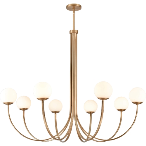 Caroline 54"W 8 Light Chandelier in Brushed Gold & Handblown Etched Opal Glass