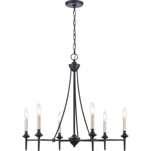 Solomon 28"W 6 Light Chandelier in Black & Antique White Metal