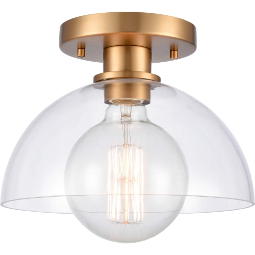 Julian 10"W 1 Light Semi Flush Mount in Brushed Gold & Handblown Glass