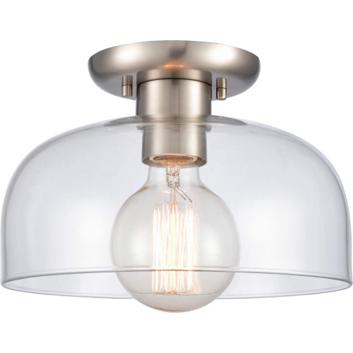 Brewer 10"W 1 Light Semi Flush Mount in Brushed Nickel & Clear Glass