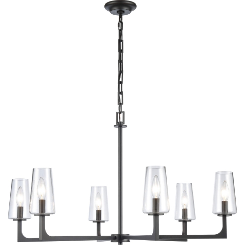 Fitzroy 34"W 6 Light Chandelier in Matte Black Metal & Glass