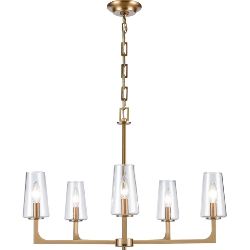 Fitzroy 28"W 5 Light Chandelier in Lacquered Brass & Handblown Glass