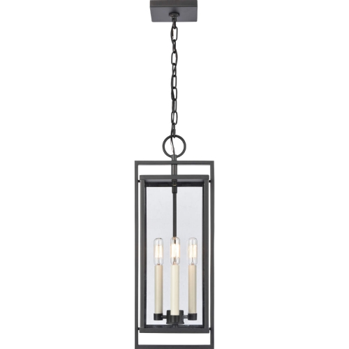 Gladwyn 22.75"H 3 Light Outdoor Hanging Light in Black Metal, Off White & Glass