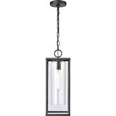 Augusta 19"H 1 Light Outdoor Hanging Light in Black Metal & Clear Glass