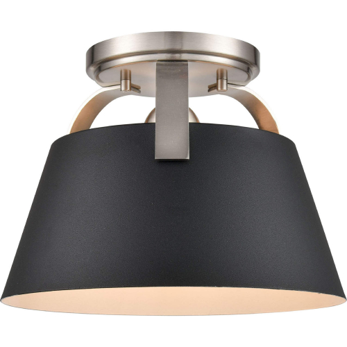 Jepson 9.5"W 1 Light Semi Flush Mount in Matte Black & Brushed Nickel