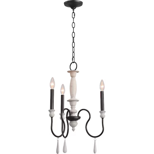 Brownell 17"W 3 Light Chandelier in Anvil Iron & Antique White