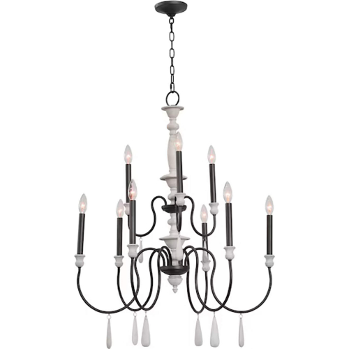 Brownell 30"W 9 Light Chandelier in Anvil Iron & Antique White