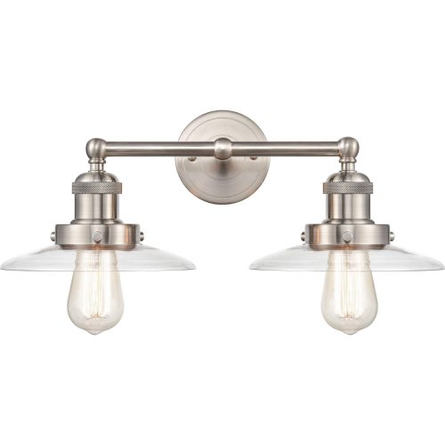 English Pub 18"W 2 Light Vanity Light in Satin Nickel & Clear Glass