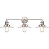 English Pub 28"W 3 Light Vanity Light in Satin Nickel & Clear Glass