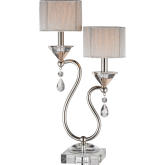 Krystal Table Lamp in Crystal & Polished Nickel w/ Twin Shades