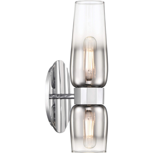 Flame 2 Light Vanity Wall Sconce in Chrome & Glass