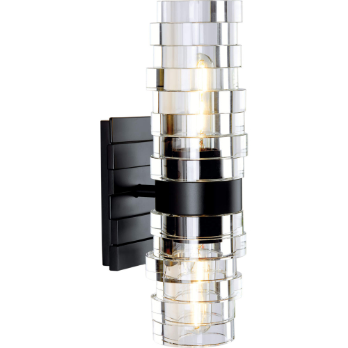 Murano 2 Light Vanity Wall Sconce in Matte Black & Clear Glass