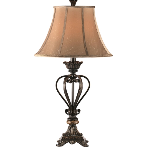 Lyon Table Lamp in Bronze w/ Beige Sateen Shade