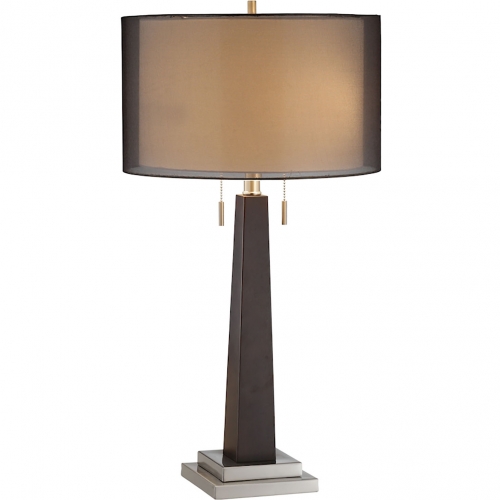 Jaycee Table Lamp in Wood w/ Black Organza & White Shade