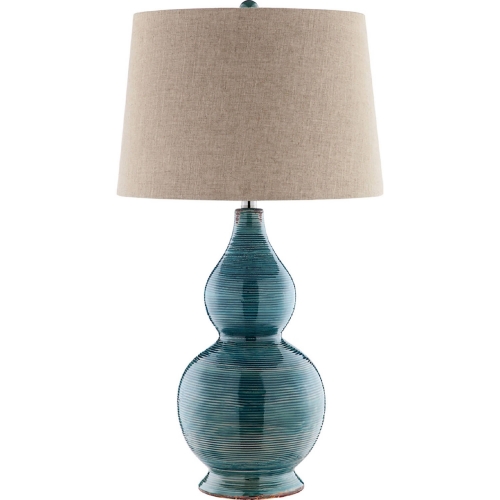 Lara Table Lamp in Blue & Golden Brown w/ Oatmeal Linen Shade