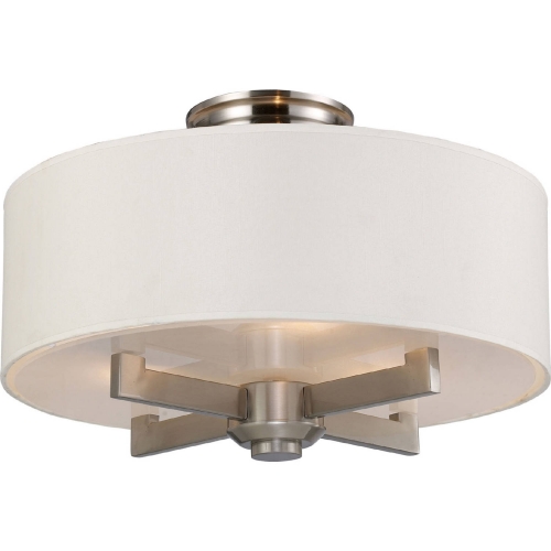 Seven Springs 3 Light Semi Flush Mount Light in Satin Nickel w/ Cream Fabric Shade