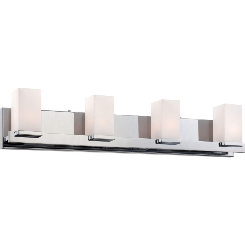 Sleek 30"W 4 Light Vanity Light in Chrome & White Glass